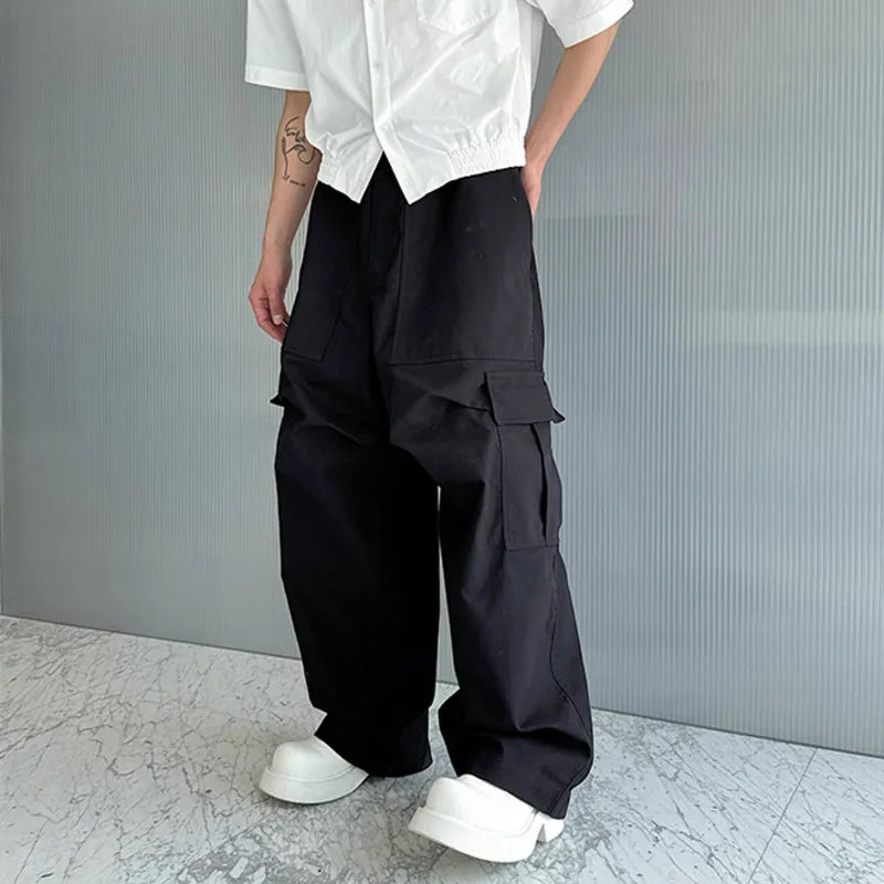 Stereoscopic Wide-leg Overalls Cargo Pants Men's Summer High Street Big Pocket Fashion Trend Trousers Male 9C5848