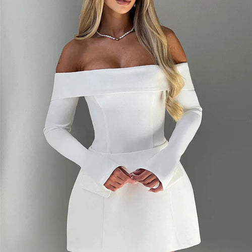 Load image into Gallery viewer, Off-shoulder Long Sleeve Sexy Mini Dress For Women Two Pocket Strapless Backless A-line Club Party Sexy Dress Elegant
