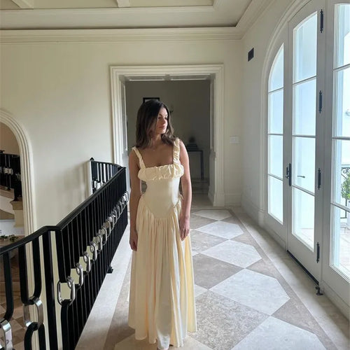 Load image into Gallery viewer, Elegant Satin Backless Midi Dress For Women High Quality Sundress Fashion Square Collar Sleeveless Loose Pleated Dress
