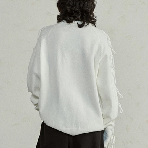 Load image into Gallery viewer, Black Tassels Big Size Knitting Sweater Round Neck Long Sleeve Women Pullovers New Fashion Tide Spring Autumn 2025 1DH4320
