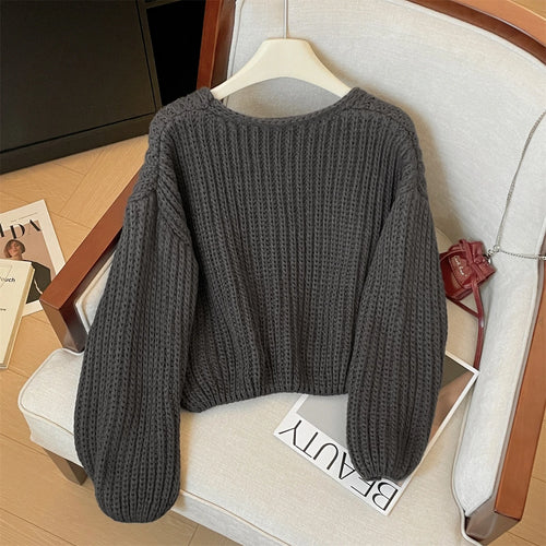 Load image into Gallery viewer, Autumn Winter Grey Single Breasted Long Sleeves Sweater Korean Fashion Women Holiday Cardigan Knitted Tops Casual Versatile Chic
