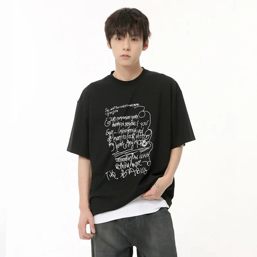 Load image into Gallery viewer, Korean Design Men&#39;s T-shirts Graffiti Line Letter Printing Tees O-neck Short Sleeve Casual Male Tops Chic Summer 9C6474
