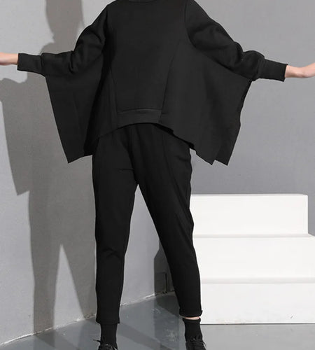 Loose Black Irregular Sweatshirt New Turtleneck Long Sleeve Women Big Size Fashion Tide Spring Autumn 2025 WD00301