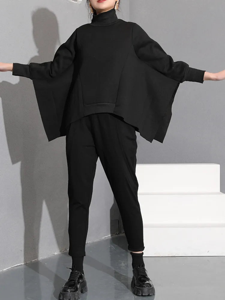 Loose Black Irregular Sweatshirt New Turtleneck Long Sleeve Women Big Size Fashion Tide Spring Autumn 2025 WD00301
