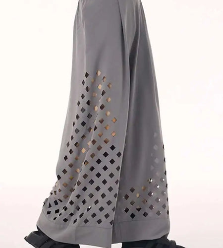 High Elastic Waist Gray Hollow Out Long Wide Leg Casual Pants New Trousers Women Fashion Tide Spring Autumn 2025  1DH9432