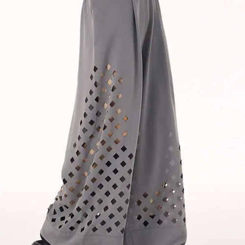 Load image into Gallery viewer, High Elastic Waist Gray Hollow Out Long Wide Leg Casual Pants New Trousers Women Fashion Tide Spring Autumn 2025  1DH9432
