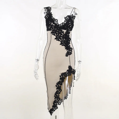 Load image into Gallery viewer, Lace High Split Sexy Midi Dress For Women Robe 2023 New Spaghetti Strap Sleeveless Deep V Neck Party Long Dress Vestido
