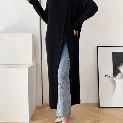 Load image into Gallery viewer, Vent Long Knitting Sweater Loose Fit Turtleneck Long Sleeve Women Pullovers New Fashion Tide Autumn Winter 2025 1DA357
