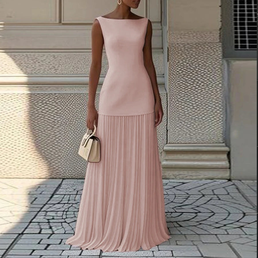 Evening Prom Maxi Dresses for Woman Summer Elegant Sleeveless Pleated Gauze Cocktail Party Wedding Guest Dresses
