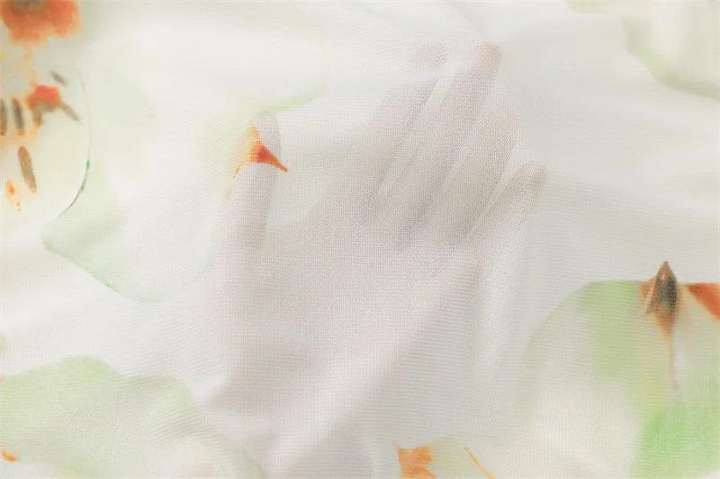 Mesh Print Skirt Two Piece Sets Women Halter Backless Tank Tops And Maxi Skirt Female Slim Summer Split Dress Sets