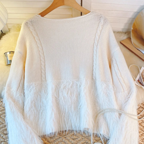 Load image into Gallery viewer, Korean Vintage White Double Breasted Festival Knit Cardigan Sweater Women Clothes Beige V Neck Long Sleeve Asymmetric Tops Trend
