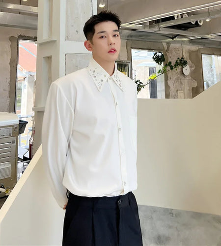 Korean Male Long Sleeve Shirts New Multi Metal Buckle Niche Design Turn-down Collar Stylish Menwear Spring Clothing 9W1401