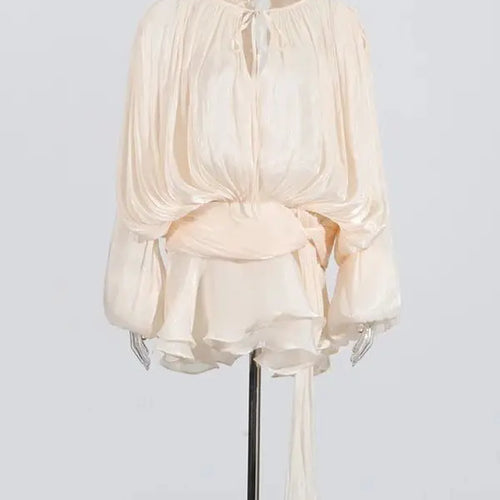 Load image into Gallery viewer, Solid Spliced Lace Up Mini Dresses For Women O Neck Long Sleeve High Waist Designer Dress Female Fashion Style New
