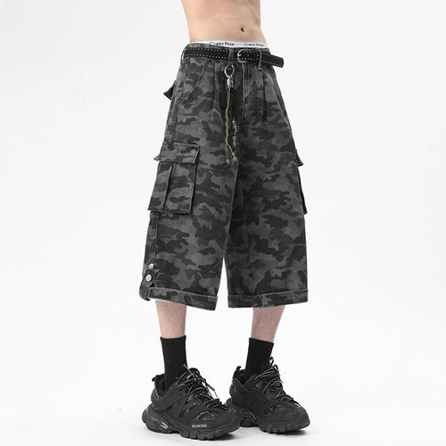 Load image into Gallery viewer, High Street Men&#39;s Denim Shorts New Summer Large Pockets Design Multi Buttons Male Straight American Style Bottoms  9W1672
