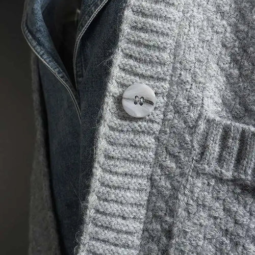 Load image into Gallery viewer, Gray Denim Irregular Big Size Knitting Cardigan Sweater Lapel Long Sleeve Women New Fashion Autumn Winter 2025 1DH5636
