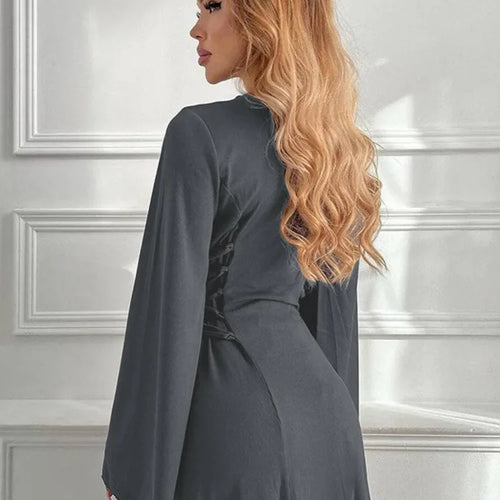 Load image into Gallery viewer, Ribbed Bandage Sexy Maxi Dress For Women Solid Lace-up O Neck Long Sleeve High Waist Elegant Long Dress Fashion
