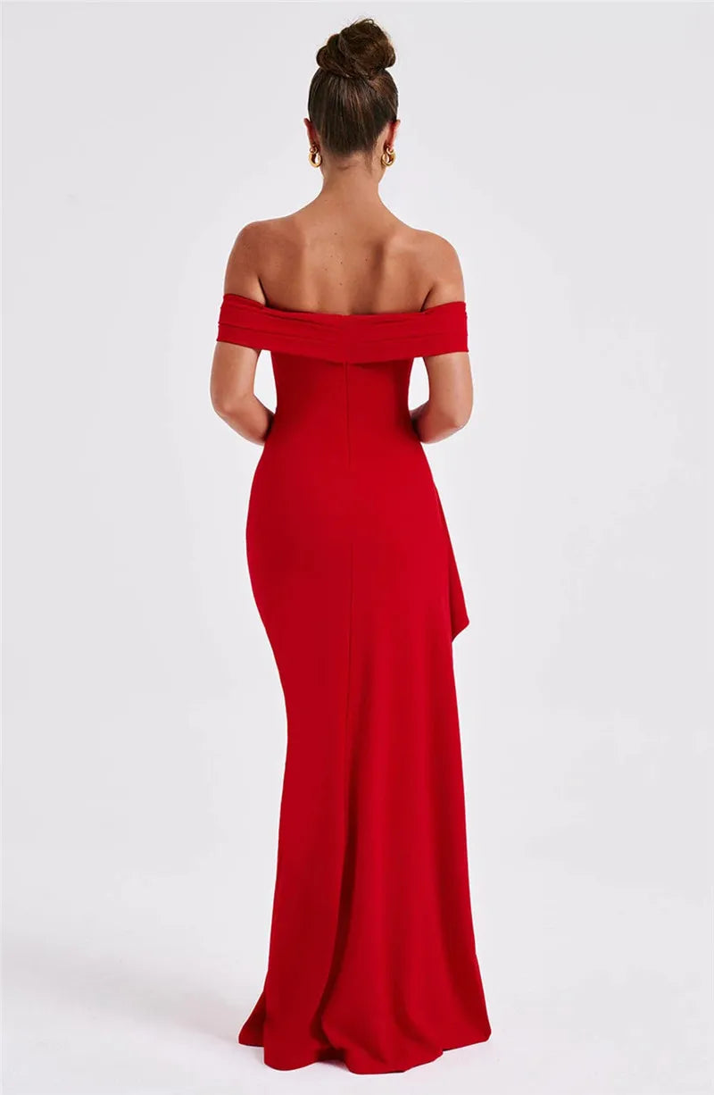 Elegant Off-shoulder High Split Maxi Dress Women Fashion Strapless Sleeveless Backless Bodycon Club Party Sexy Dress