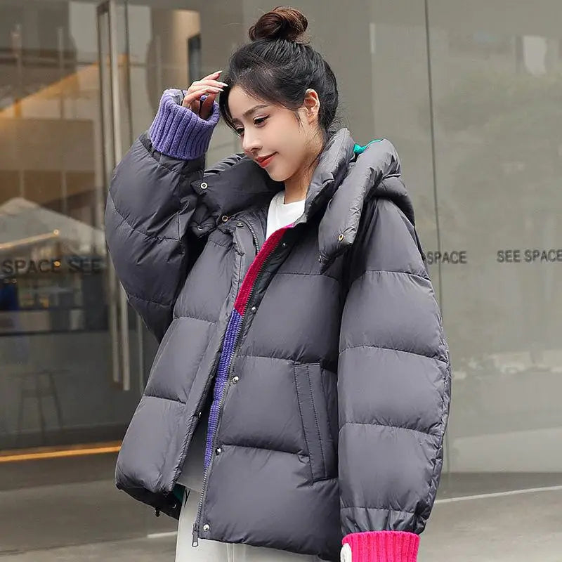 Oversize Outwear Female Winter Patchwork Zipper Down Cotton Coat 2023 New Women Loose Jacket Warm Thicken Hooded Parkas Fashion