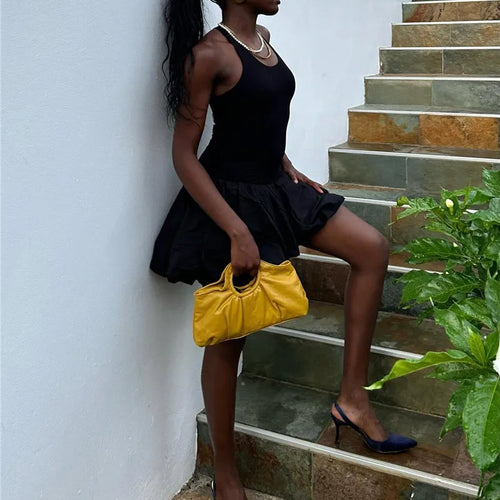 Load image into Gallery viewer, Black Sleeveless Puffy Dress For Women Fashion Round Neck High Waist Backless A-line Loose Sexy Dress Clothes
