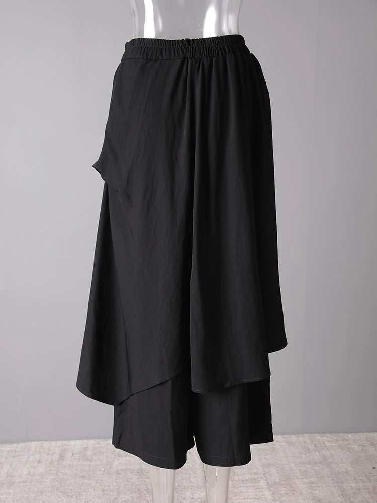 High Elastic Waist Button Irregular Spliced Wide Leg Pants New Trousers Women Fashion Tide Spring Autumn 2025 CPG3175