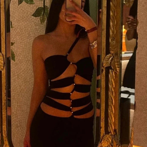 Load image into Gallery viewer, Cut Out One Shoulder Backless Long Dresses for Women Sexy Black Party Dress Going Out Night Club Outfits C96-CH26
