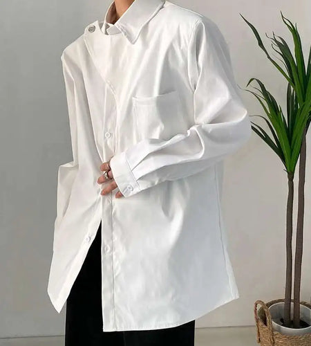 Women White Irregular Big Size Blouse New Lapel Long Sleeve Loose Fit Shirt Fashion Tide Spring Autumn 2025 1DF7024