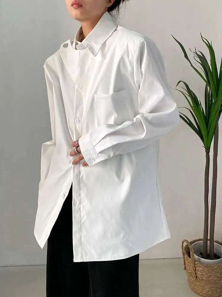 Women White Irregular Big Size Blouse New Lapel Long Sleeve Loose Fit Shirt Fashion Tide Spring Autumn 2025 1DF7024