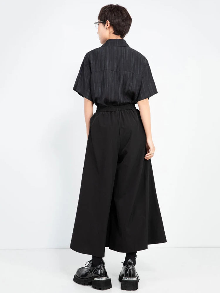 High Elastic Waist Black Irregular Pleated Long Wide Leg Pants New Trousers Women Fashion Tide Spring Autumn 2025 1DJ0963
