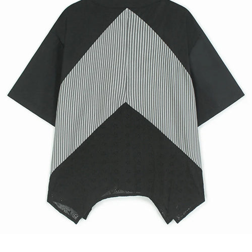 Load image into Gallery viewer, Women Black Striped Lace Hem Big Size Blouse New Stand Collar Half Sleeve Shirt Fashion Tide Spring Summer 2025 1DJ1109
