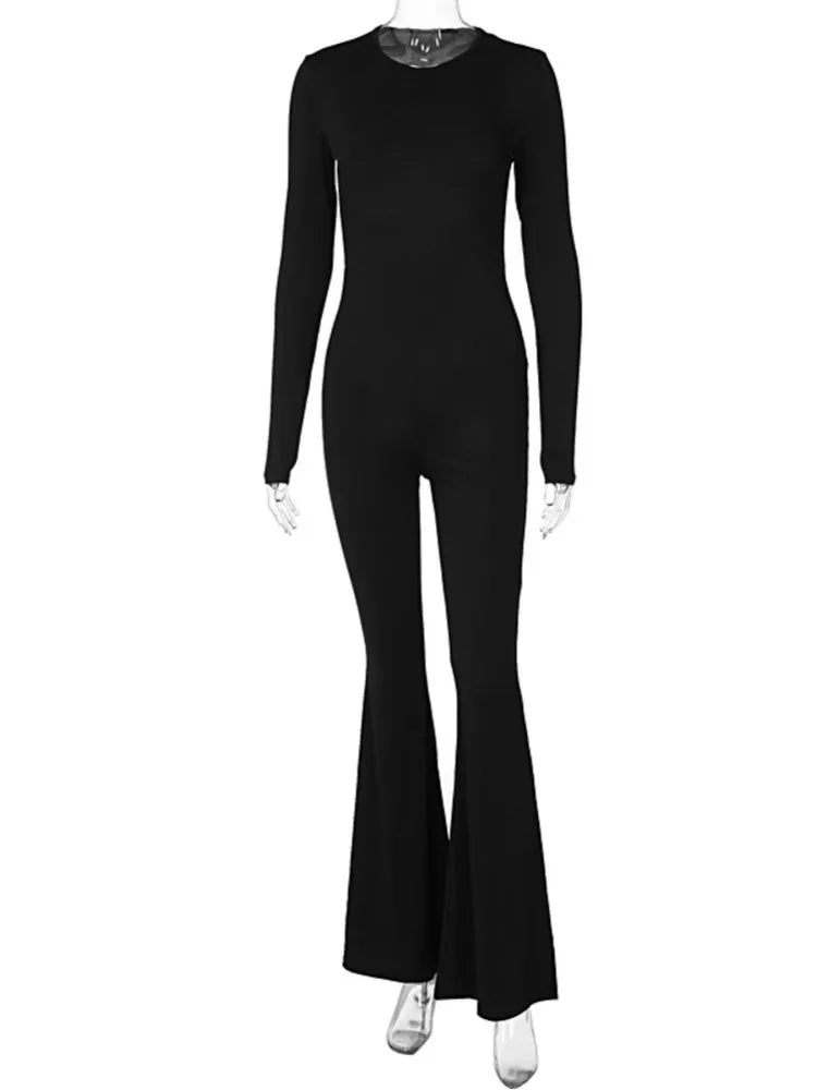 Autumn/Winter Women Sexy Backless Long Sleeve Jumpsuit Loudspeaked Long Pants Slim Tight Elastic Jumpsuit Rompers