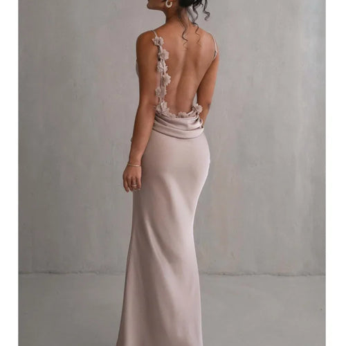 Load image into Gallery viewer, Elegant Sleeveless Flower Shoulder Strap Backless Bodycon Dress Women Sexy Slim Maxi Vesidos Temperament Party Evening
