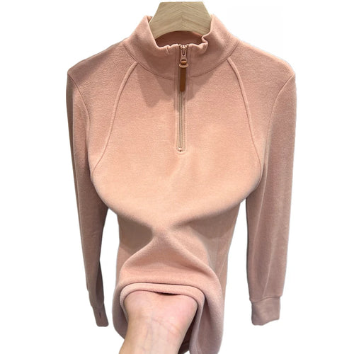 Load image into Gallery viewer, Autumn Winter Korean Fashion Solid Half Zipper Stand Pullover T Shirt Women Long Sleeved Tops 2024 Simplicity Versatile Clothing
