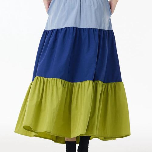 Load image into Gallery viewer, High Elastic Waist Green Color-block Pocket A-line Cake Half-body Skirt Women Fashion Tide New Spring Autumn 2025 1DJ0956
