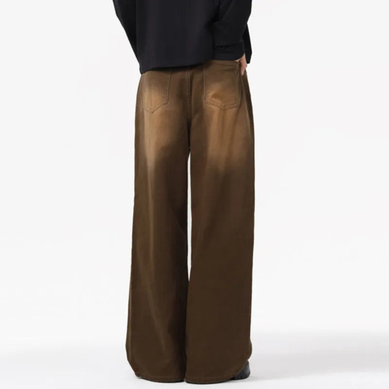 Men's Jeans New American Washed Deisgn Distressed Baggy Fashion Denim Pants Male Straight Leg  Casual Bottoms 9W1551