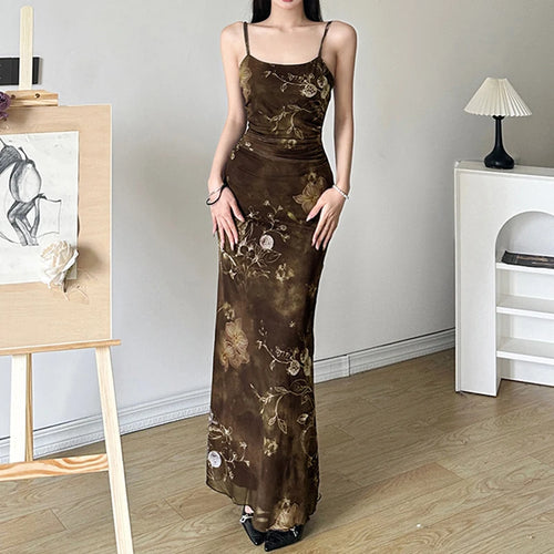 Load image into Gallery viewer, Vintage Fashion Folds Summer Mesh Dress Women Tie Dye Flowers Printed Elegant Long Dress Party Mesh Double Layer New
