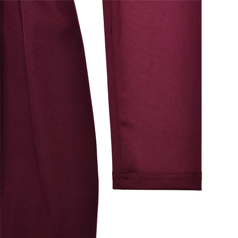 Turtleneck Long Sleeve Sexy Mini Dress For Women Robe Fashion Burgundy Patchwork High Waist A-line Club Pleated Dress