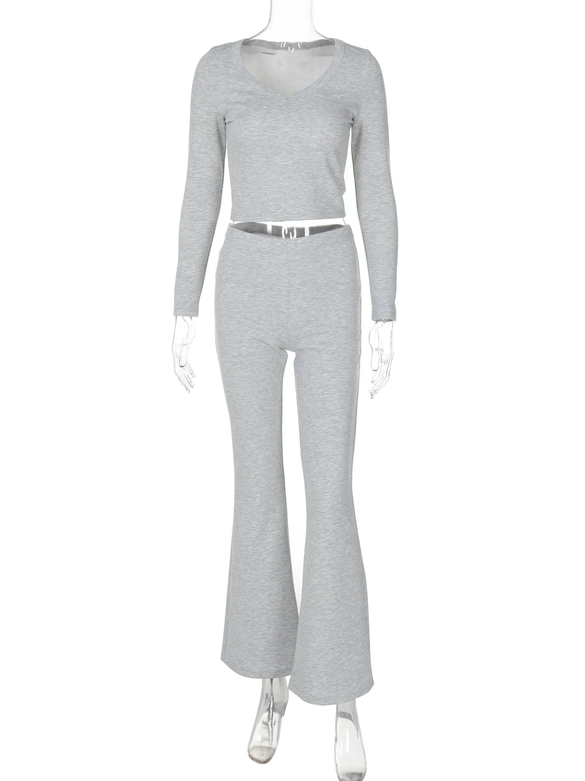 Fall Casual 2 Pieces Sets Solid Long Sleeve Sexy T-Shirt Wide Leg Pants Women Clothes Streetwear Workout Tracksuits