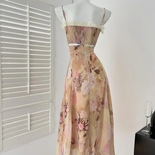 Load image into Gallery viewer, Summer Vintage Fashion Yellow Print Bow Party Long Dress For Women Elegant Slim Vacation Backless Dresses 2025 New Robe Bohemian
