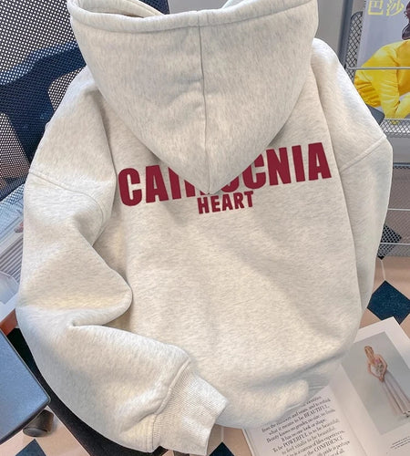 Women Casual Gray Letter Loose Hoodies Long Sleeve Sweatshirt Spring Autumn Elegant Pocket Pullover Tops 2024 Streetwear Popular