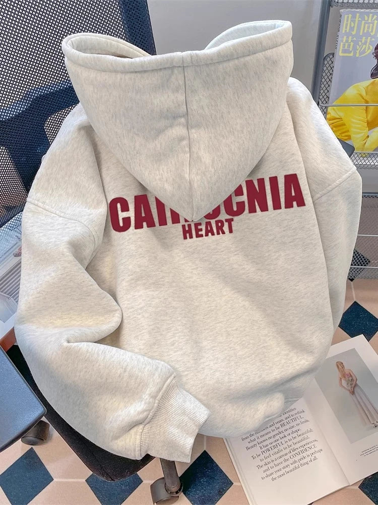 Women Casual Gray Letter Loose Hoodies Long Sleeve Sweatshirt Spring Autumn Elegant Pocket Pullover Tops 2024 Streetwear Popular