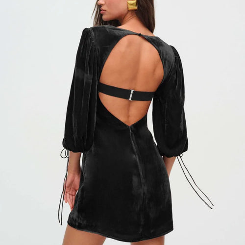 Load image into Gallery viewer, Elegant Long Sleeved Velvet Hollow Out Dress Women Sexy Backless Party Evening Dress Autumn/Winter 2025 New Slim Vestido
