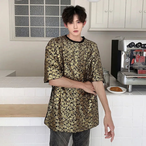 Load image into Gallery viewer, Men&#39;s T-shirts New Chic Round Collar Short Sleeve Sequins Summer Male Loose Tops Niche Design Night Club 9C6104
