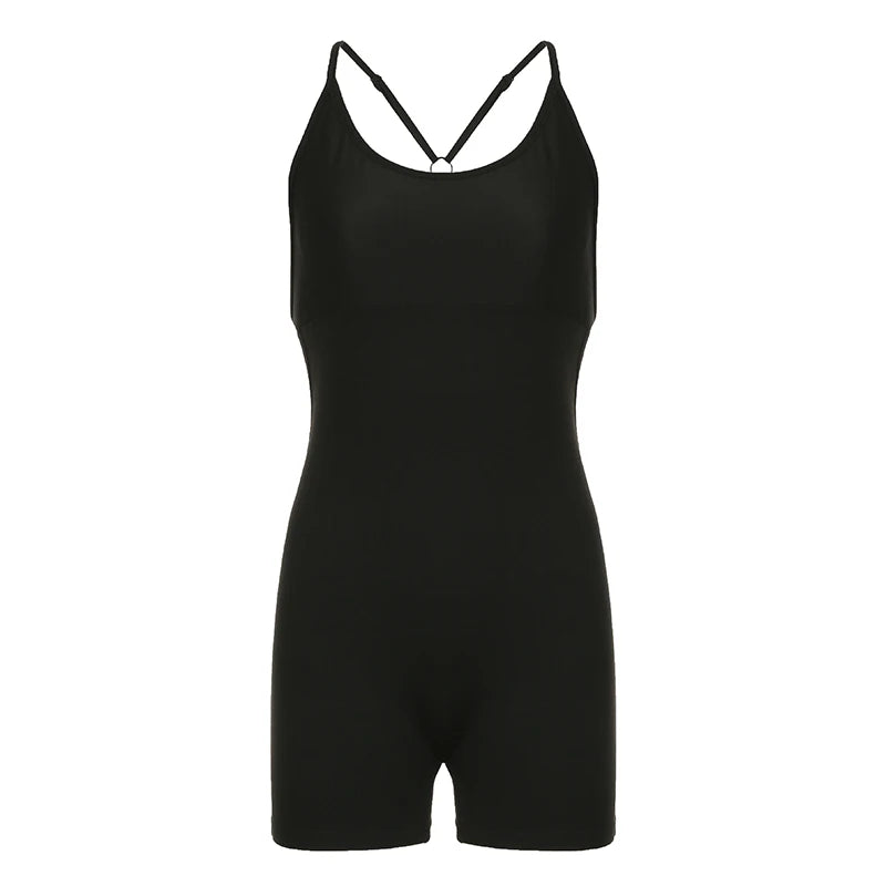 Spaghetti Strap Backless Skinny Summer Playsuit One Piece Fashion Sexy Bodycon Rompers Sporty Streetwear Bodysuit New