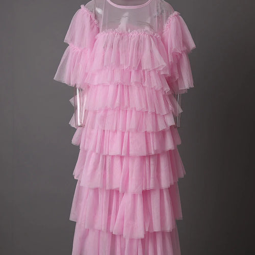 Load image into Gallery viewer, Mesh T-shirt Cake Half-body Skirt Two Pieces Suit New Round Neck Short Sleeve Women Fashion Spring Summer 2025 CPG3209
