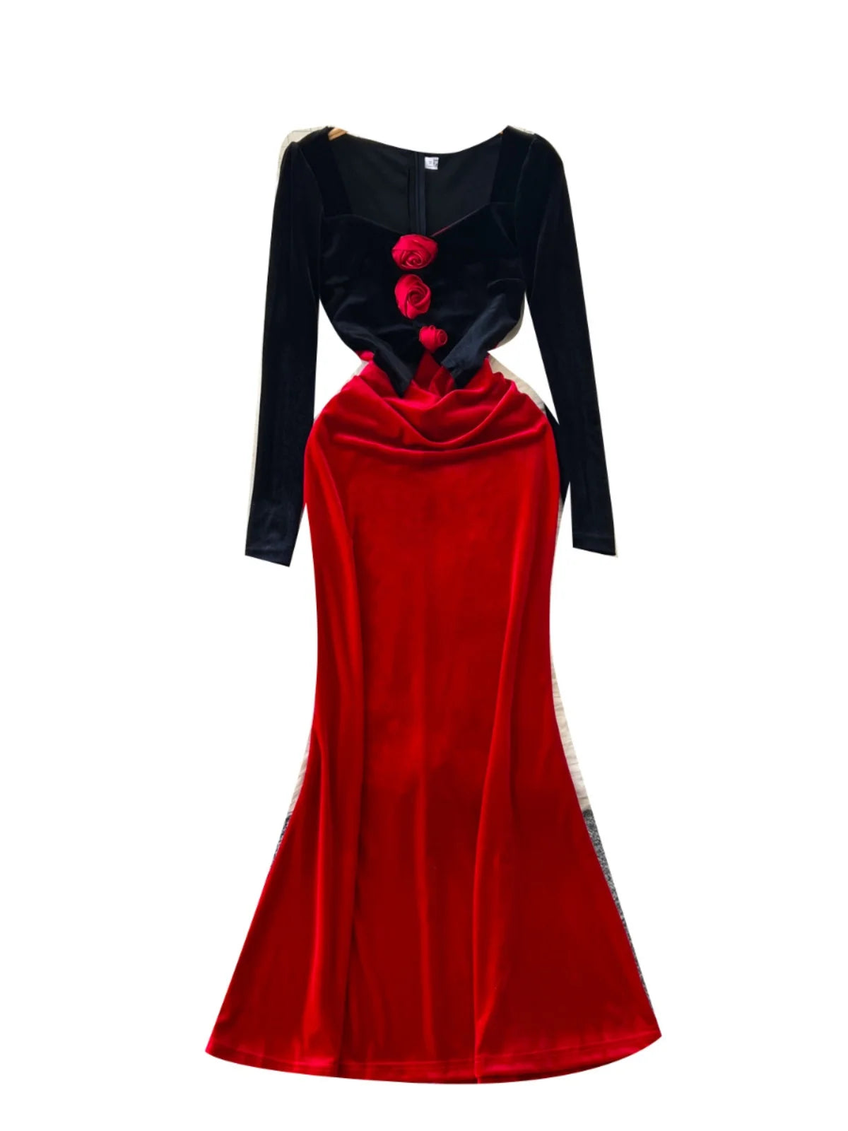 Retro 2024 Autumn Winter Women's Black Red Velvet Patchwork Slim Evening Party Dresses French Elegant Long Sleeved Pleated Dress