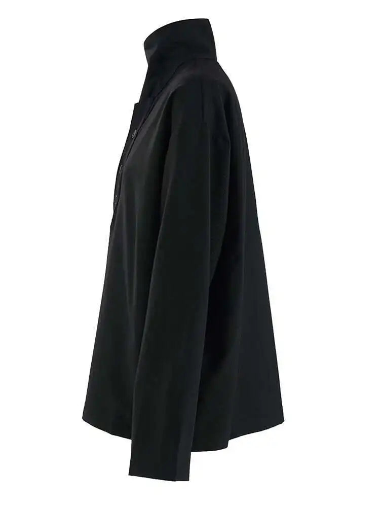 Women Brown Button Big Size Elegant Blouse New Stand Collar Long Sleeve Shirt Fashion Tide Spring Autumn 2025 CPG2267