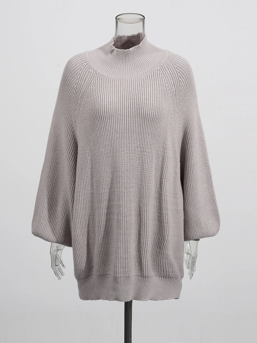 Solid Loose Spliced Pockets Casual Sweaters for Women High Neck Long Sleeves Minimalist Sweater Female Clothing New