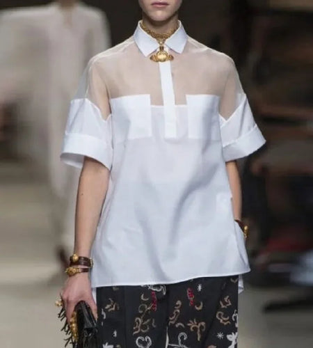 Summer Women White Trendy Short Sleeves Tops Shirts Fashion Vintage Elegant See-through Blouses Shirts for Woman