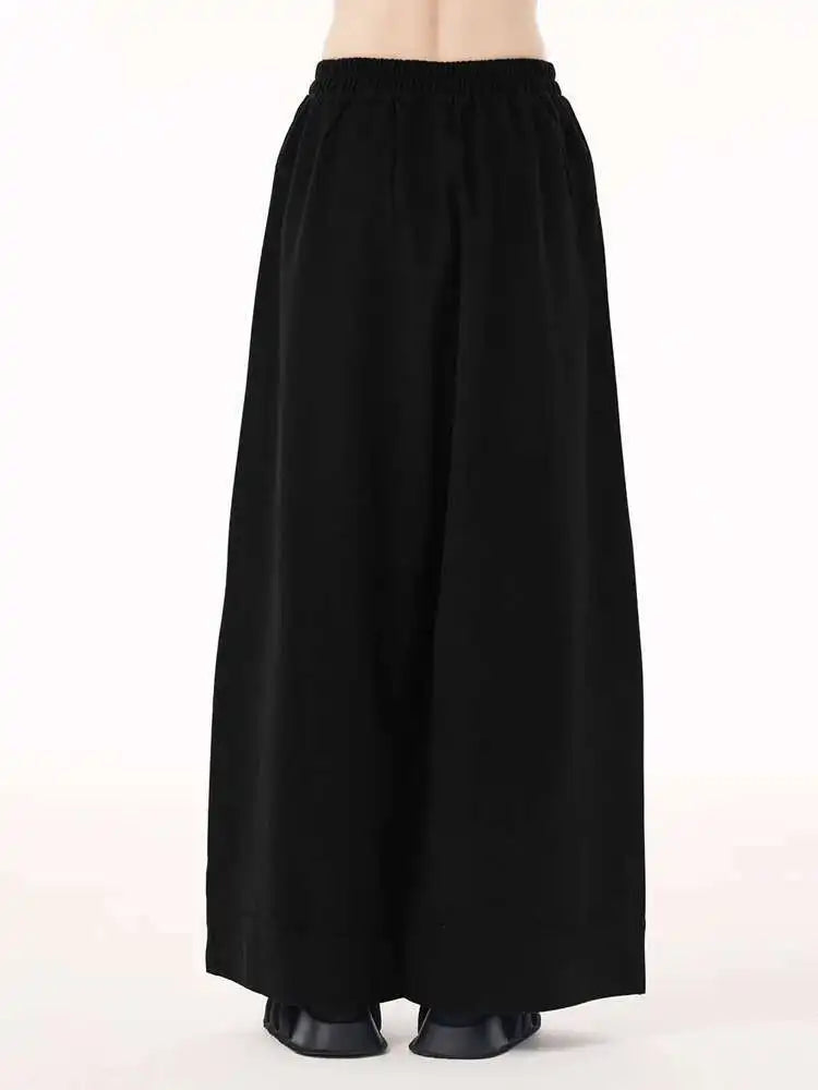 High Elastic Waist Black Pocket String Long Wide Leg Pants New Trousers Women Fashion Tide Spring Autumn 2025 1DH9507