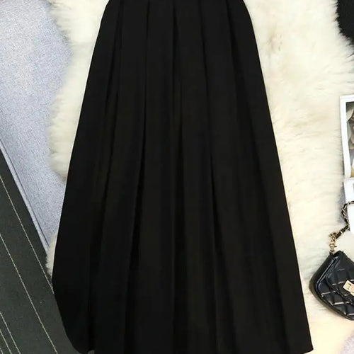 Load image into Gallery viewer, Korean Black Woolen Skirt Women Elegant Brown Autumn Winter High Waist A-line Office Fashion Gray Zippered Pleated Long Skirts
